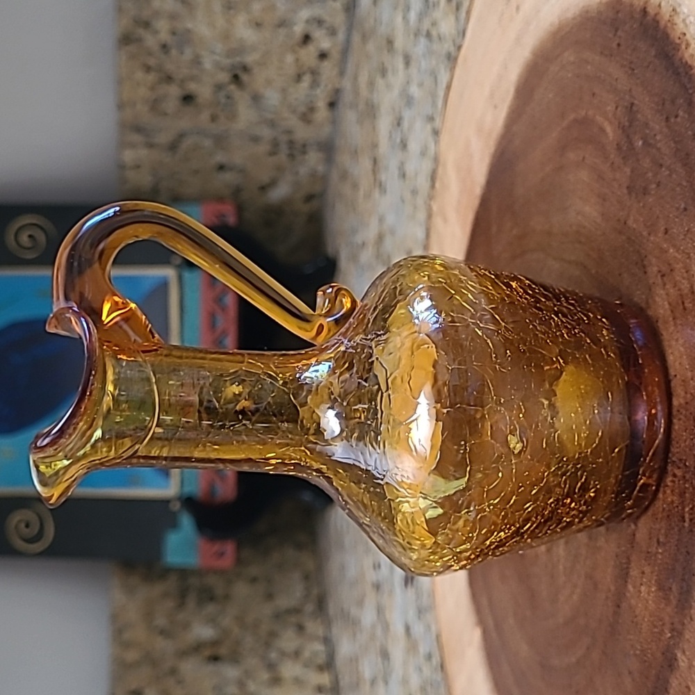 Vintage Mini Pilgrim Amber Crackle Glass Pitcher